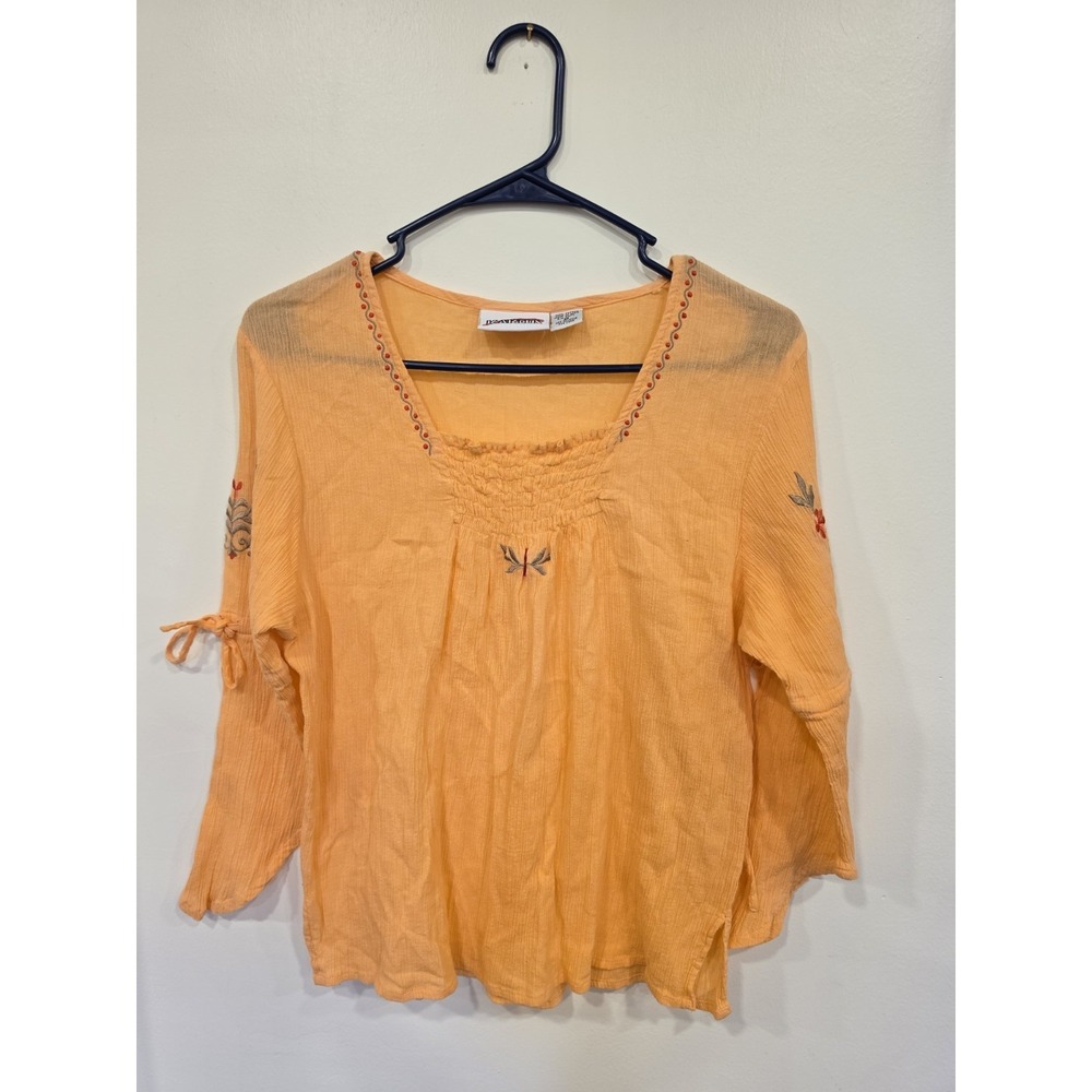 Vintage Embroidered Medium Cotton Peasant Blouse Boho Cottagecore Folk Hippie